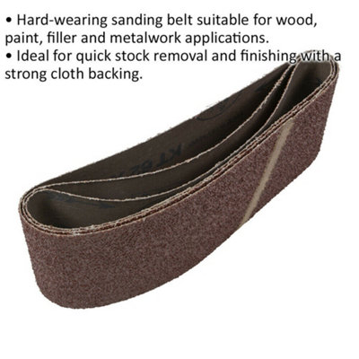 3 PACK - 100mm x 610mm Sanding Belts - 24 Grit Premium Cloth Backed Grind Loop