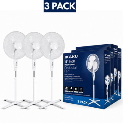 3 Pack 16 Inch Oscillating Pedestal Fan 3 Speed 45W Quiet Cooling ...