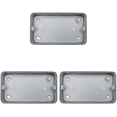 3 PACK 2 Gang 40mm Surface Mount METAL CLAD Back Box Switch Socket Rounded Earth