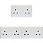 3 PACK 2 Gang Double 13A Unswitched UK Plug Socket - WHITE Wall Power Outlet