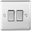 3 PACK 2 Gang Double Metal Light Switch SATIN STEEL 2 Way 10A Grey Trim