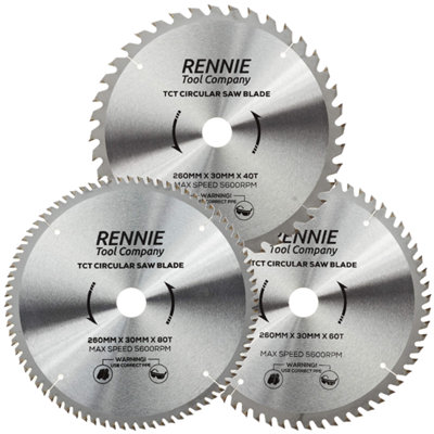 3 Pack - 260mm x 40T 60T & 80T TCT Circular Wood Saw Blade. Fits Festool Bosch Makita Dewalt Circular Saws Etc