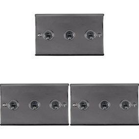 3 PACK 3 Gang Triple Retro Toggle Light Switch BLACK NICKEL 10A 2 Way Plate