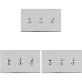 3 PACK 3 Gang Triple Retro Toggle Light Switch SCREWLESS CHROME 10A 2 Way Plate