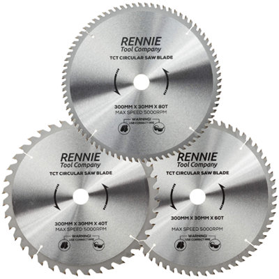 3 Pack 300mm x 40T 60T & 80T TCT Circular Wood Saw Blades. Fits Bosch
