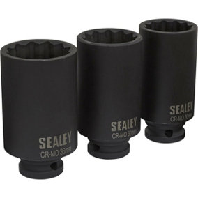 3 PACK - 30mm 32mm 36mm DEEP Impact Socket Set - 1/2" Square Drive - 12 Point