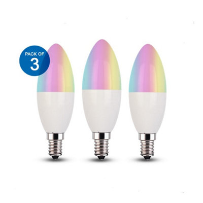 3 Pack 4.5W E14 LED Candle Bulb Base Smart WIFI RGB +CCT Changing, APP & Voice Control