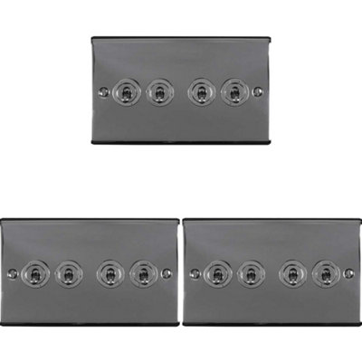 3 PACK 4 Gang Quad Retro Toggle Light Switch BLACK NICKEL 10A 2 Way Plate