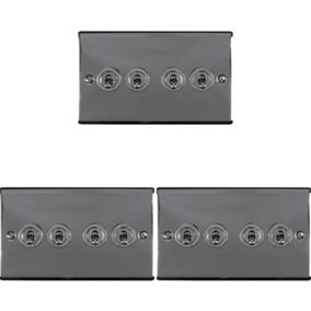3 PACK 4 Gang Quad Retro Toggle Light Switch BLACK NICKEL 10A 2 Way Plate