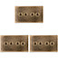 3 PACK 4 Gang Quad Retro Toggle Light Switch SCREWLESS ANTIQUE BRASS 10A 2 Way