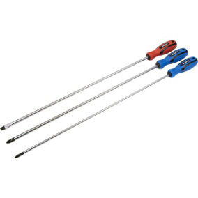 3 PACK 450mm EXTRA LONG REACH Screwdriver Set - Hardened Steel Slotted Phillips