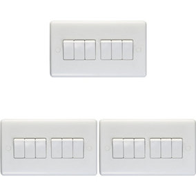3 PACK 6 Gang Multi 10A Light Switch 2 Way - WHITE PLASTIC Wall Plate Rocker