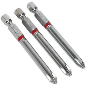 3 PACK 75mm Phillips Number 2 Colour-Coded Power Tool Bits - S2 Steel Drill Bit