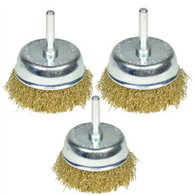 3 Pack 75mm Wire Cup Brush for Drills Steel Brass Coated Rust Paint Remover