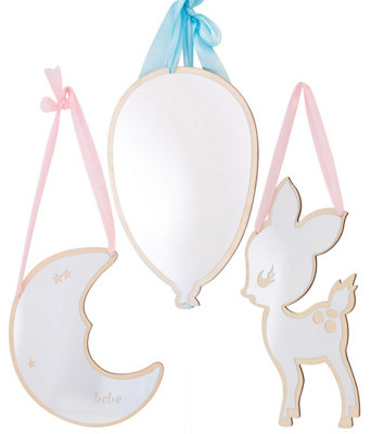 3-Pack Acrylic Mirror Shatterproof Wood Modern Wall Art Sticker Decal Home Decoration For Baby Room Children Kids Moon Balloon Ba