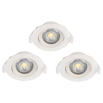 3 Pack Adjustable Ceiling Downlight with Built-in LED - White Plastic - 5W