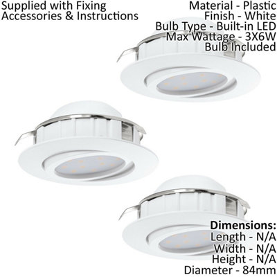 3-Pack Adjustable White LED Ceiling Downlights - 6W Round Spotlights