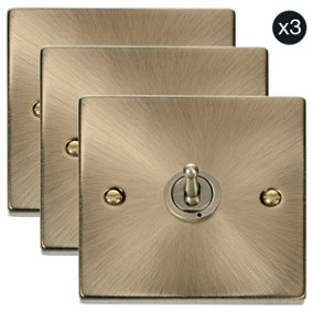3 PACK - Antique Brass 1 Gang 2 Way 10AX Toggle Light Switch - SE Home