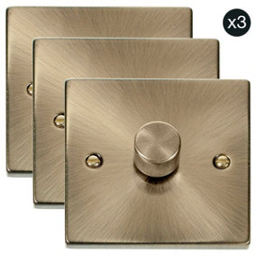 3 PACK - Antique Brass 1 Gang 2 Way LED 100W Trailing Edge Dimmer Light Switch - SE Home