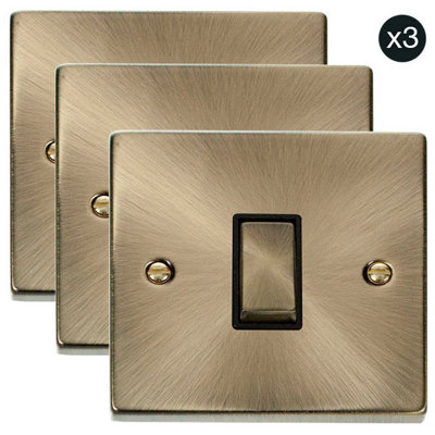 3 PACK - Antique Brass 10A 1 Gang 2 Way Ingot Light Switch - Black Trim - SE Home