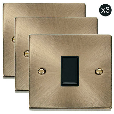 3 PACK - Antique Brass 10A 1 Gang 2 Way Light Switch - Black Trim - SE Home