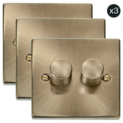 3 PACK - Antique Brass 2 Gang 2 Way LED 100W Trailing Edge Dimmer Light Switch - SE Home