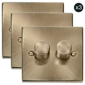 3 PACK - Antique Brass 2 Gang 2 Way LED 100W Trailing Edge Dimmer Light Switch - SE Home