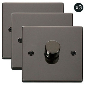 3 PACK - Black Nickel 1 Gang 2 Way LED 100W Trailing Edge Dimmer Light Switch - SE Home