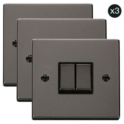 3 PACK - Black Nickel 10A 2 Gang 2 Way Ingot Light Switch - Black Trim - SE Home