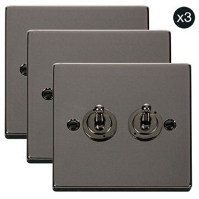 3 PACK - Black Nickel 2 Gang 2 Way 10AX Toggle Light Switch - SE Home