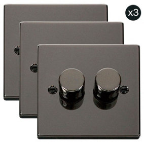 3 PACK - Black Nickel 2 Gang 2 Way LED 100W Trailing Edge Dimmer Light Switch - SE Home