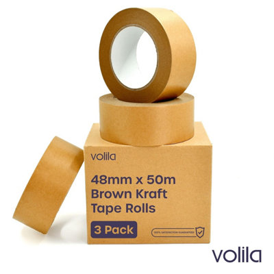 3-Pack Brown Kraft Paper Tape - Eco-Friendly Heavy Duty Parcel Tape for Packaging, Moving, Framing & Crafting (48mm x 50m)