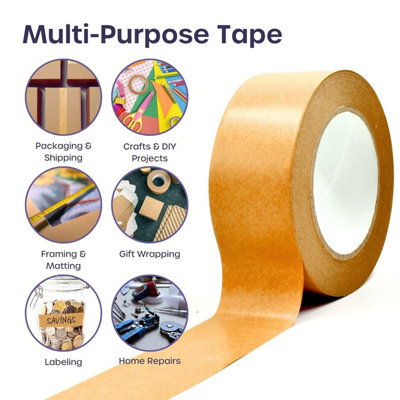 3-Pack Brown Kraft Paper Tape - Eco-Friendly Heavy Duty Parcel Tape for Packaging, Moving, Framing & Crafting (48mm x 50m)