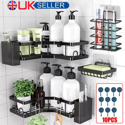 3-Pack Corner Shower Caddy, No-Drill Storage, Rustproof with Soap Holder & Hooks