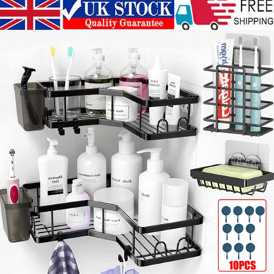 3-Pack Corner Shower Caddy, No-Drill Storage, Rustproof with Soap Holder & Hooks