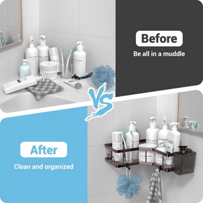 3-Pack Corner Shower Caddy, No-Drill Storage, Rustproof with Soap Holder & Hooks