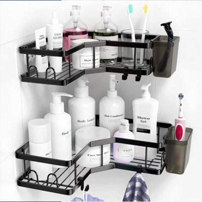 3-Pack Corner Shower Caddy, No-Drill Storage, Rustproof with Soap Holder & Hooks