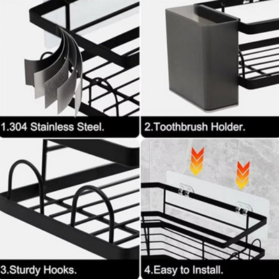 3-Pack Corner Shower Caddy, No-Drill Storage, Rustproof with Soap Holder & Hooks