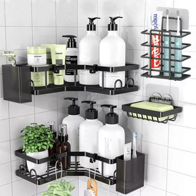 3-Pack Corner Shower Caddy, No-Drill Storage, Rustproof with Soap Holder & Hooks