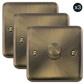 3 PACK - Curved Antique Brass 1 Gang 2 Way LED 100W Trailing Edge Dimmer Light Switch - SE Home