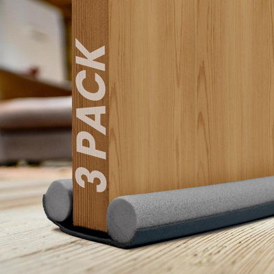 3 Pack Double Sided Draft Excluder for Doors - Foam Seal Door Draft Stopper Reduces Bills, Noise, Light & Pest (Grey)