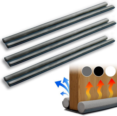 3 Pack Double Sided Draft Excluder for Doors - Foam Seal Door Draft Stopper Reduces Bills, Noise, Light & Pest (Grey)