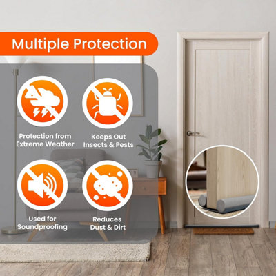 3 Pack Double Sided Draft Excluder for Doors - Foam Seal Door Draft Stopper Reduces Bills, Noise, Light & Pest (Grey)