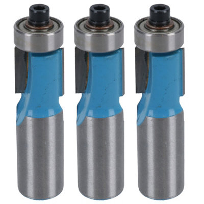 3 Pack Flush Bearing Guided Trim Router Bit 15mm Depth Cut Tool 1/2 Shank