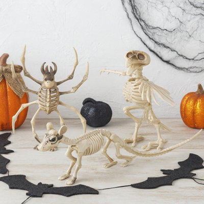 3 Pack Halloween Skeleton Animals, Bird Dog Spider