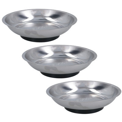 3 Pack Magnetic Parts Tray Dish Storage Holder Circular Round Stainless Steel 6" AT704