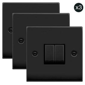 3 PACK - Matt Black 10A 2 Gang 2 Way Ingot Light Switch - Black Trim - SE Home