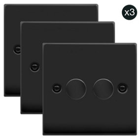 3 PACK - Matt Black 2 Gang 2 Way LED 100W Trailing Edge Dimmer Light Switch - SE Home