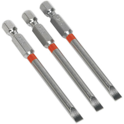 3 Pack of 75mm Slotted 5mm S2 Steel Power Tool Bits - Colour-Coded for Easy Identification