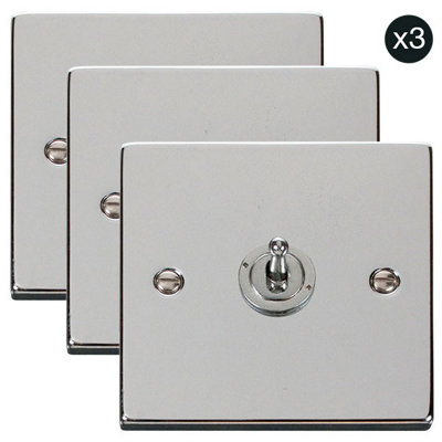 3 PACK - Polished Chrome 1 Gang 2 Way 10AX Toggle Light Switch - SE Home
